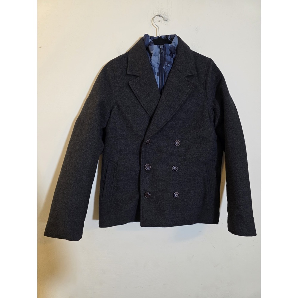 Abercrombie Kids Boys Charcoal Grey Wool Blend Pea Coat Camo Lining Size 15/16